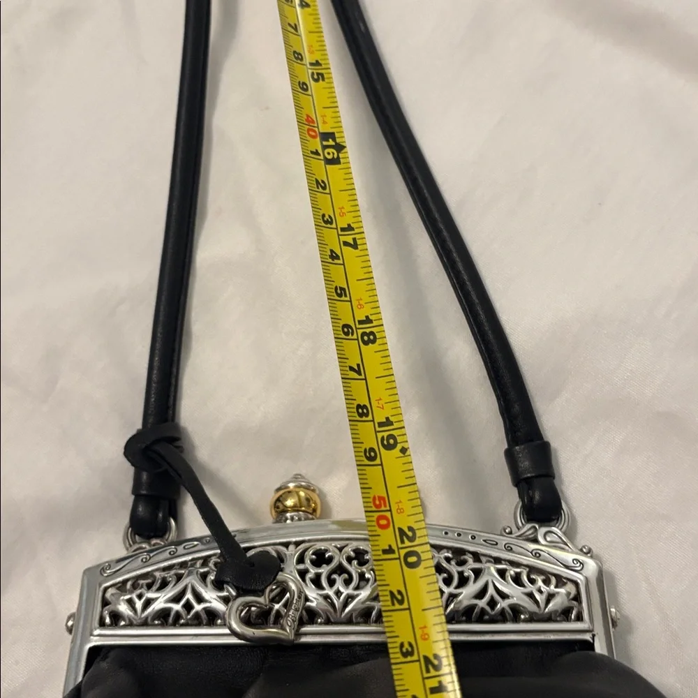 VTG Brighton black mini bag w/magnetic closure ornate silver & gold soft leather - Picture 10 of 10